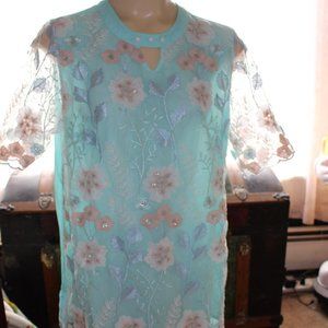 Vintage NWOT Layered Embroidered Blouse Sheer Embroidered Top Layer Sz L